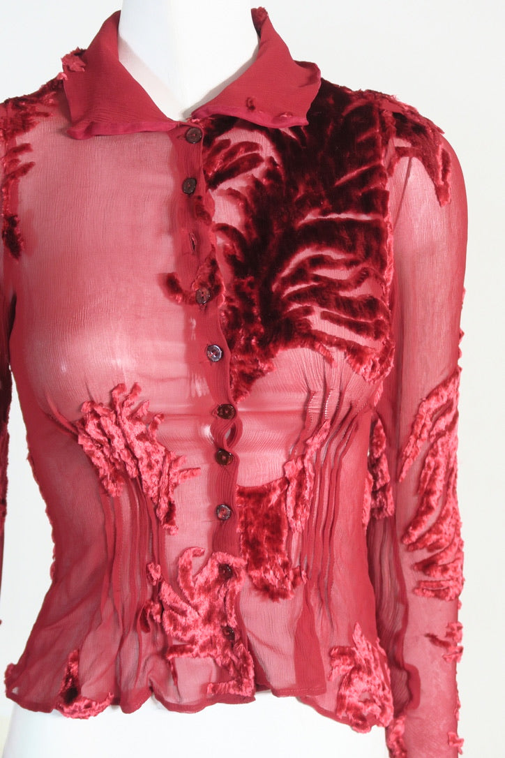 Galliano vintage sheer blouse red fitted Paris