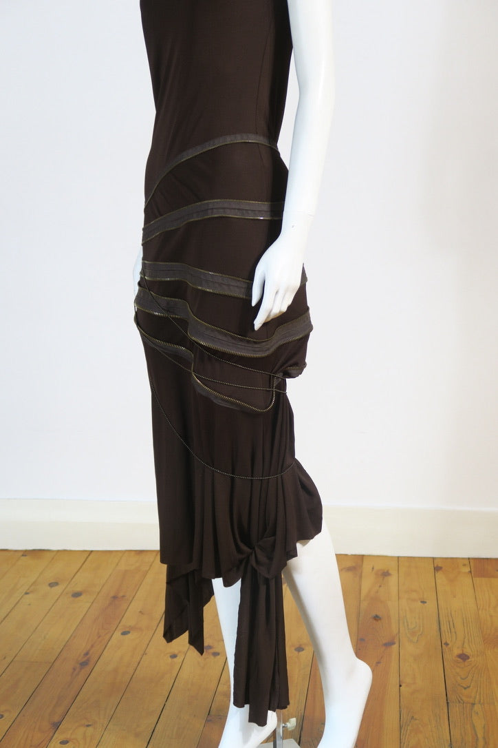 Jean Paul Gaultier Brown Maxi Dress Zipper Details Pleated Movement Size S/M yourgarmentz Jean Paul Gaultier Brown Maxi Dress Zipper Details Pleated Movement Size S/M yourgarmentz