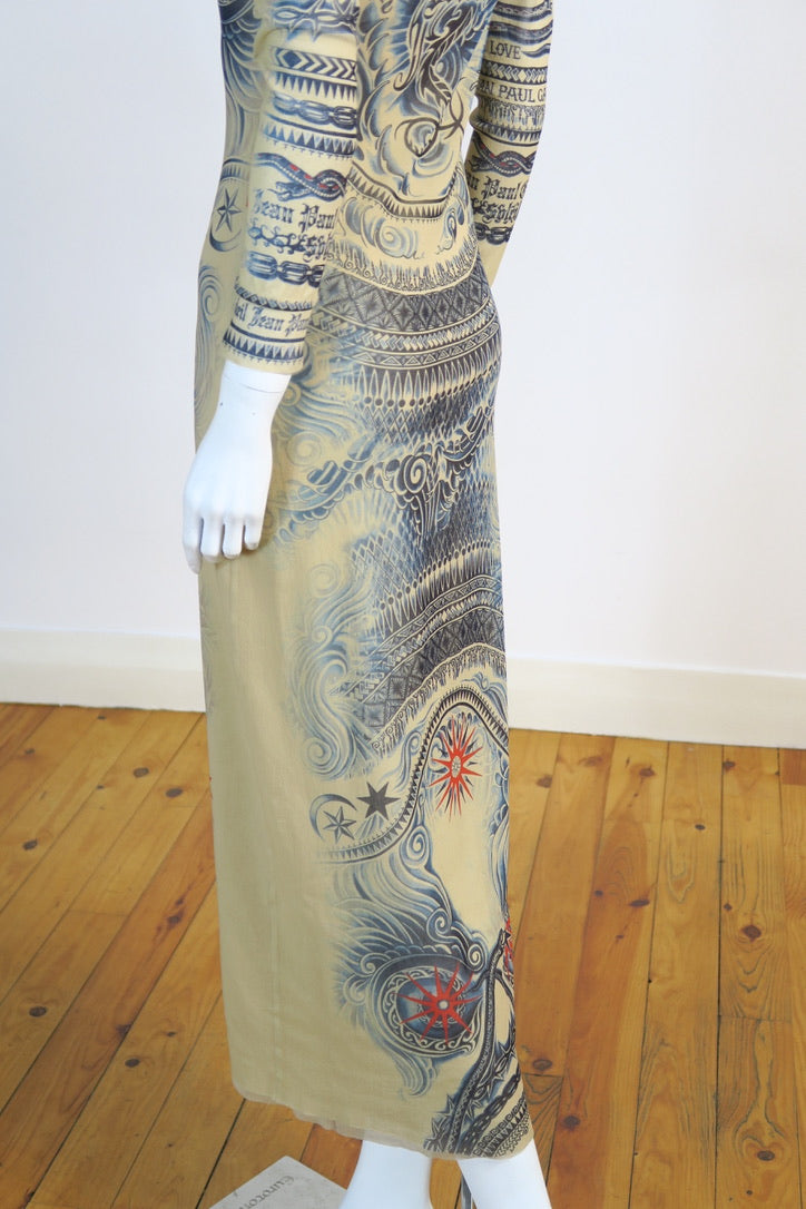 Jean Paul Gaultier Tattoo Print Mesh Dress Bolero Set Size M yourgarmentz Jean Paul Gaultier Tattoo Print Mesh Dress Bolero Set Size M yourgarmentz