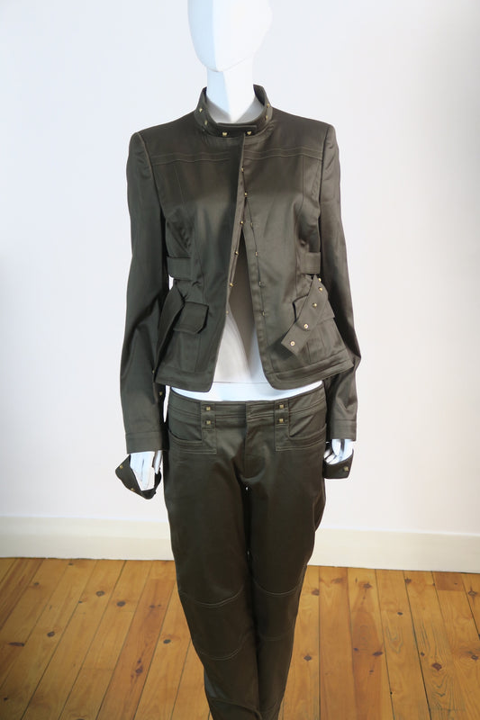Gucci Tom Ford 2003 green denim studded set