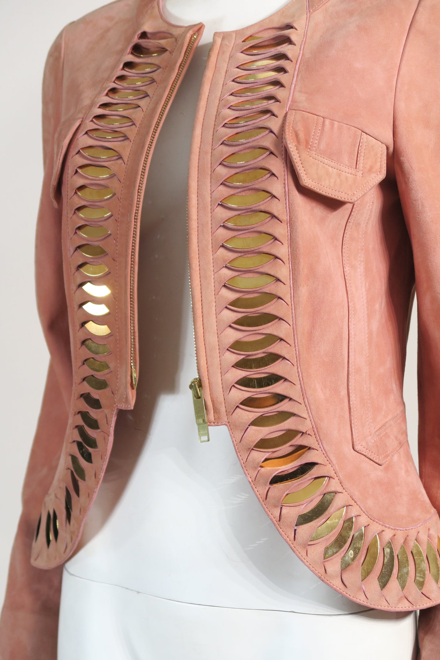 Gucci leather jacket gold hardware pink
