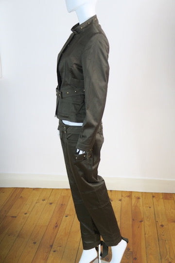 Gucci military style jacket pants gold studs