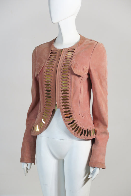 Gucci pink suede jacket cut out detail