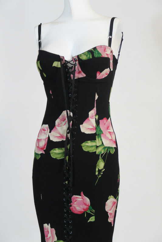 Dolce & Gabbana floral lace up silk dress