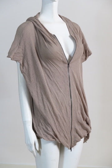 JPG beige hooded short sleeve top