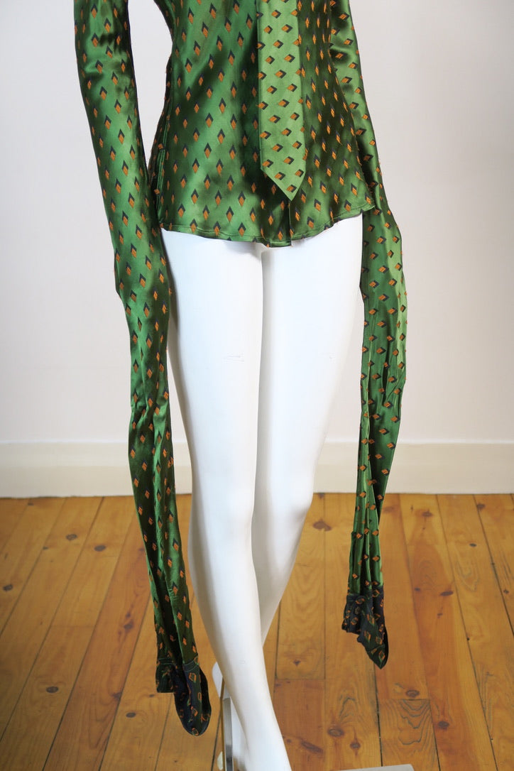 JPG green silk shirt tie detail