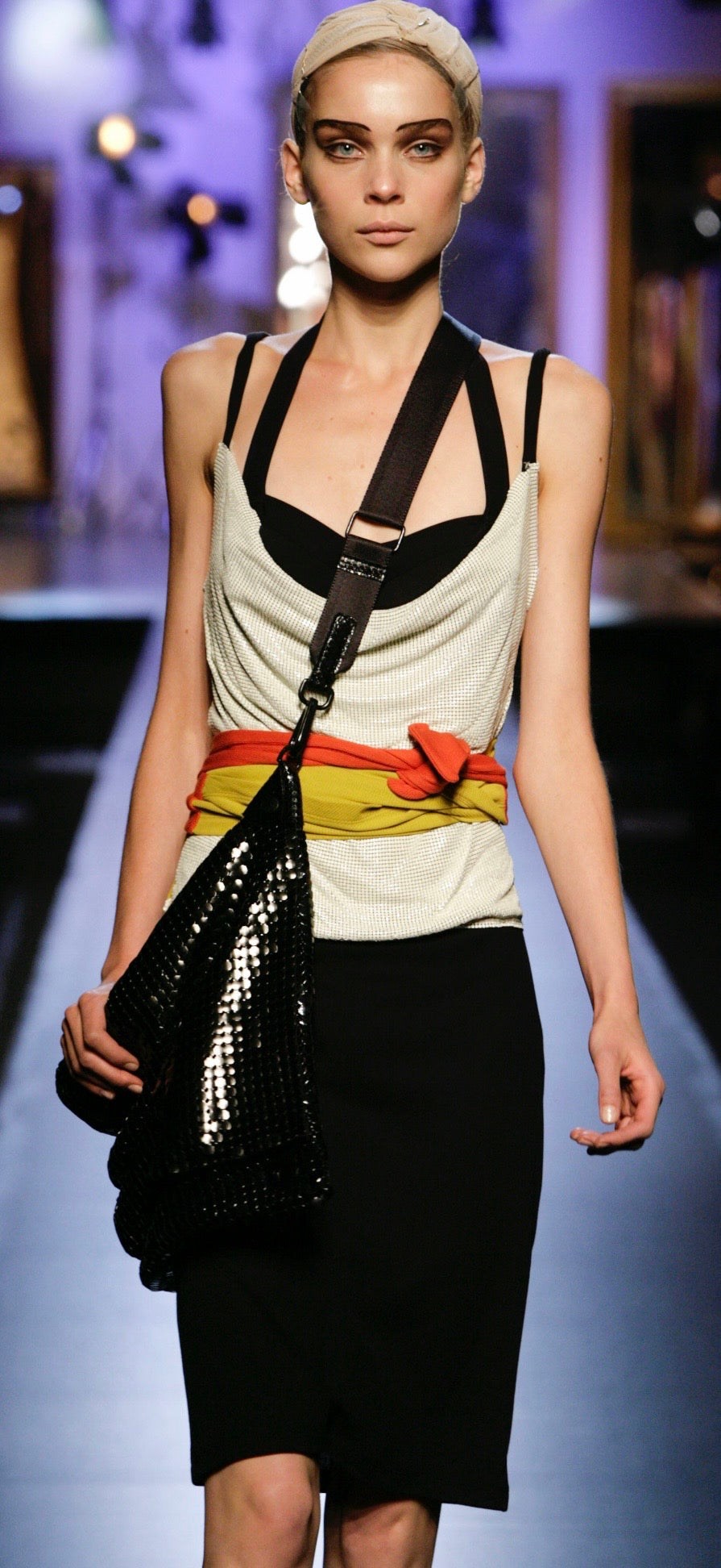 JPG midi dress tie detail yellow red