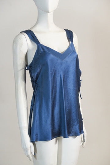 JPG silk top side lace detail blue