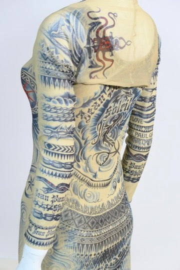 mesh tattoo dress Jean Paul Gaultier Tattoo Print Mesh Dress Bolero Set Size M – yourgarmentz