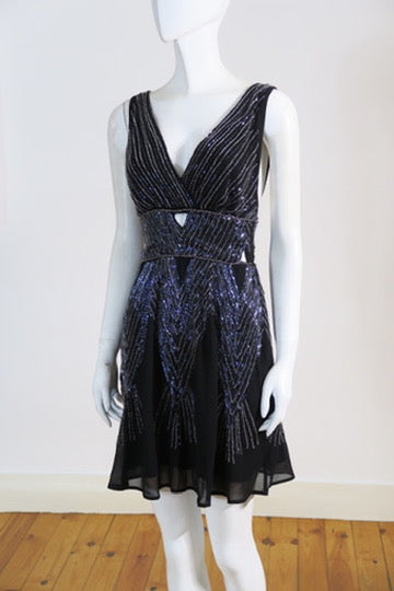 Jean Louis Scherrer black beaded dress cut out waist Paris