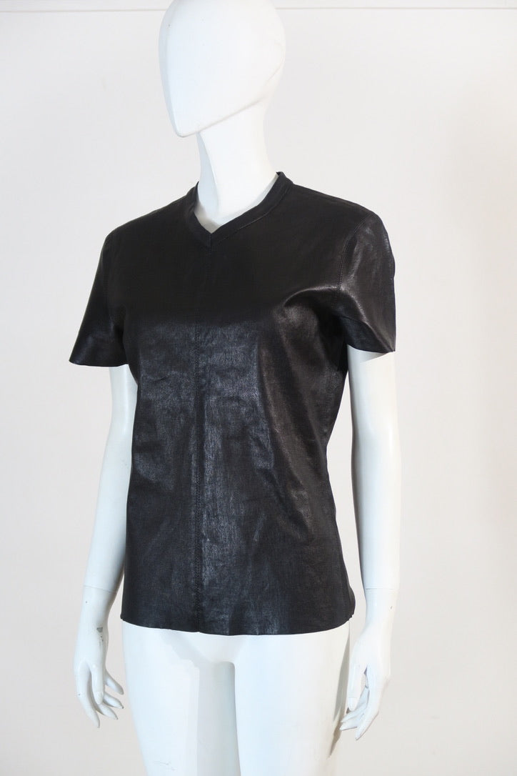 Jean Paul Gaultier leather V line top black