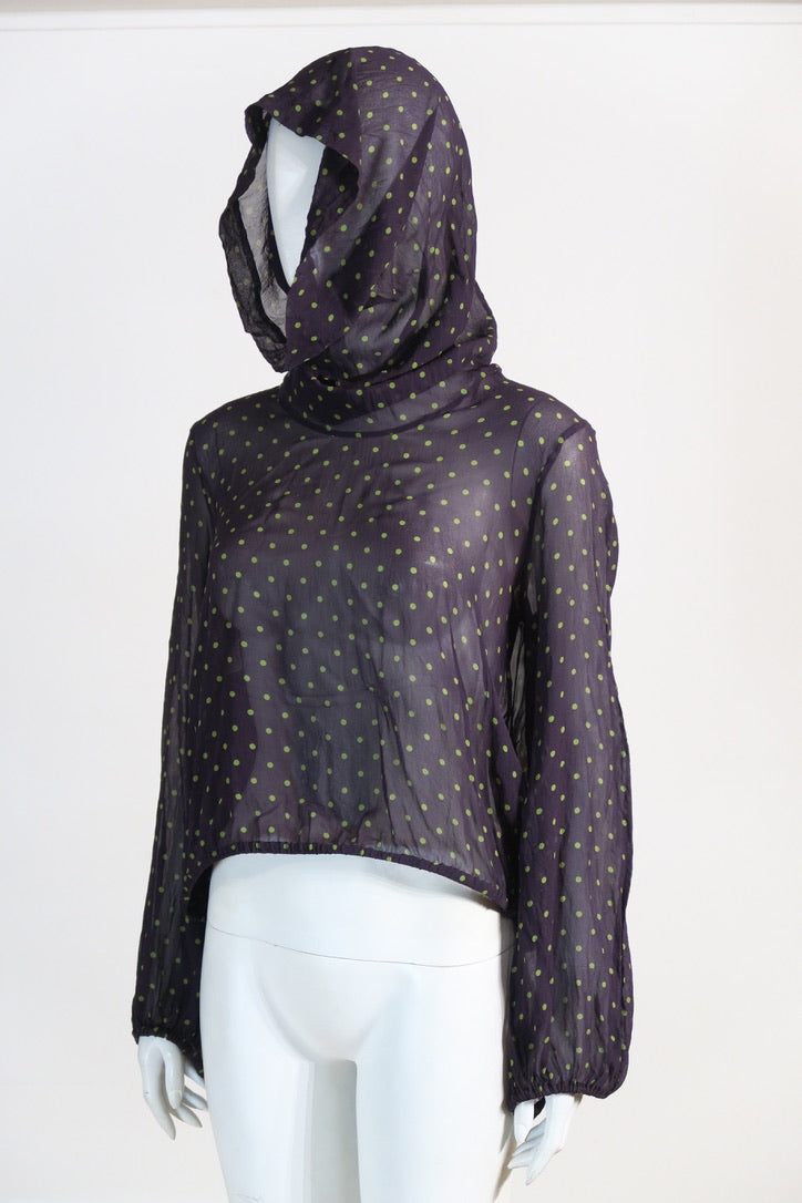 Jean Paul Gaultier purple silk hooded top polka dots