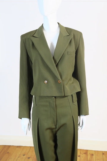 Jean Paul Gaultier tailored army green outfit