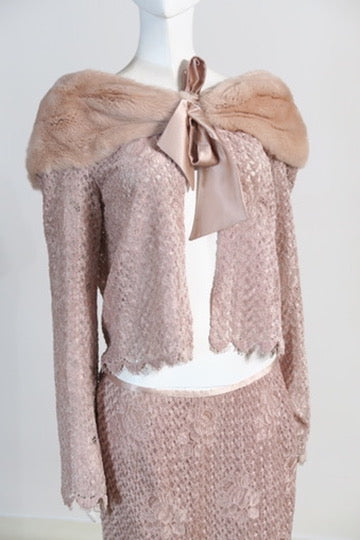 Jiki vintage set pink crochet midi skirt