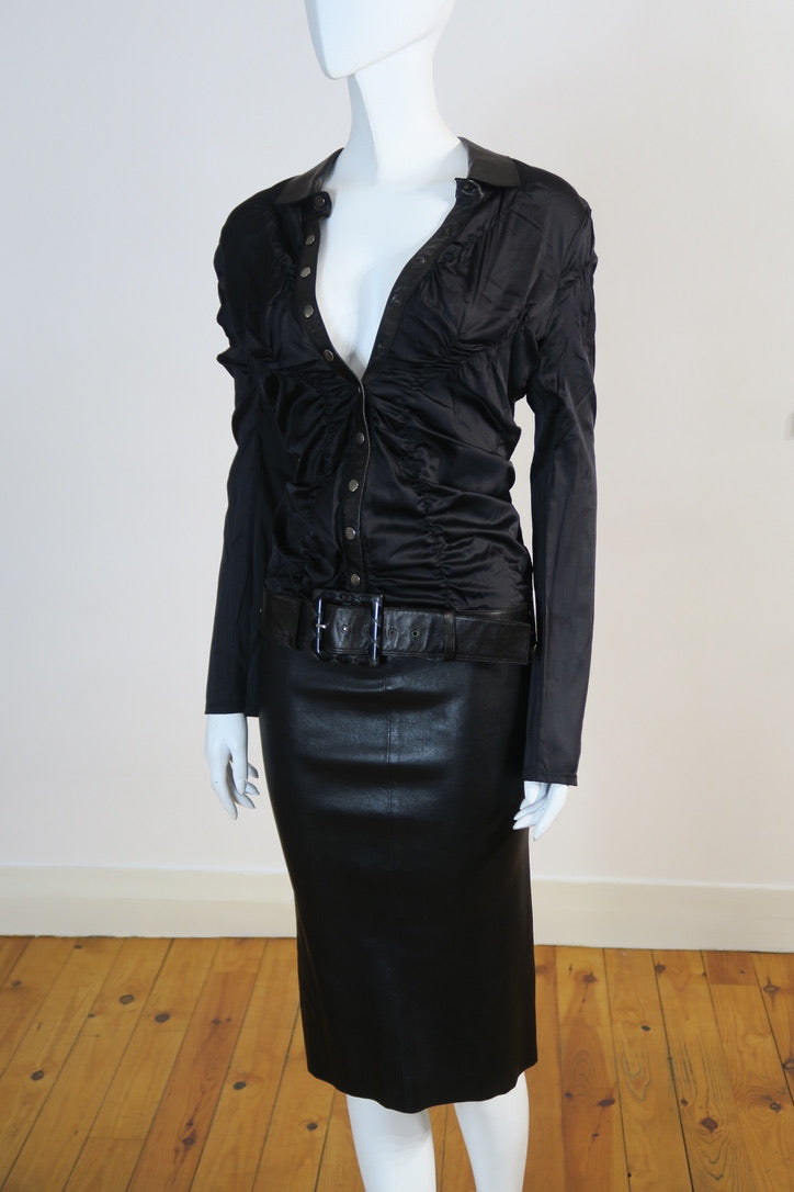 Jitrois black top leather skirt set