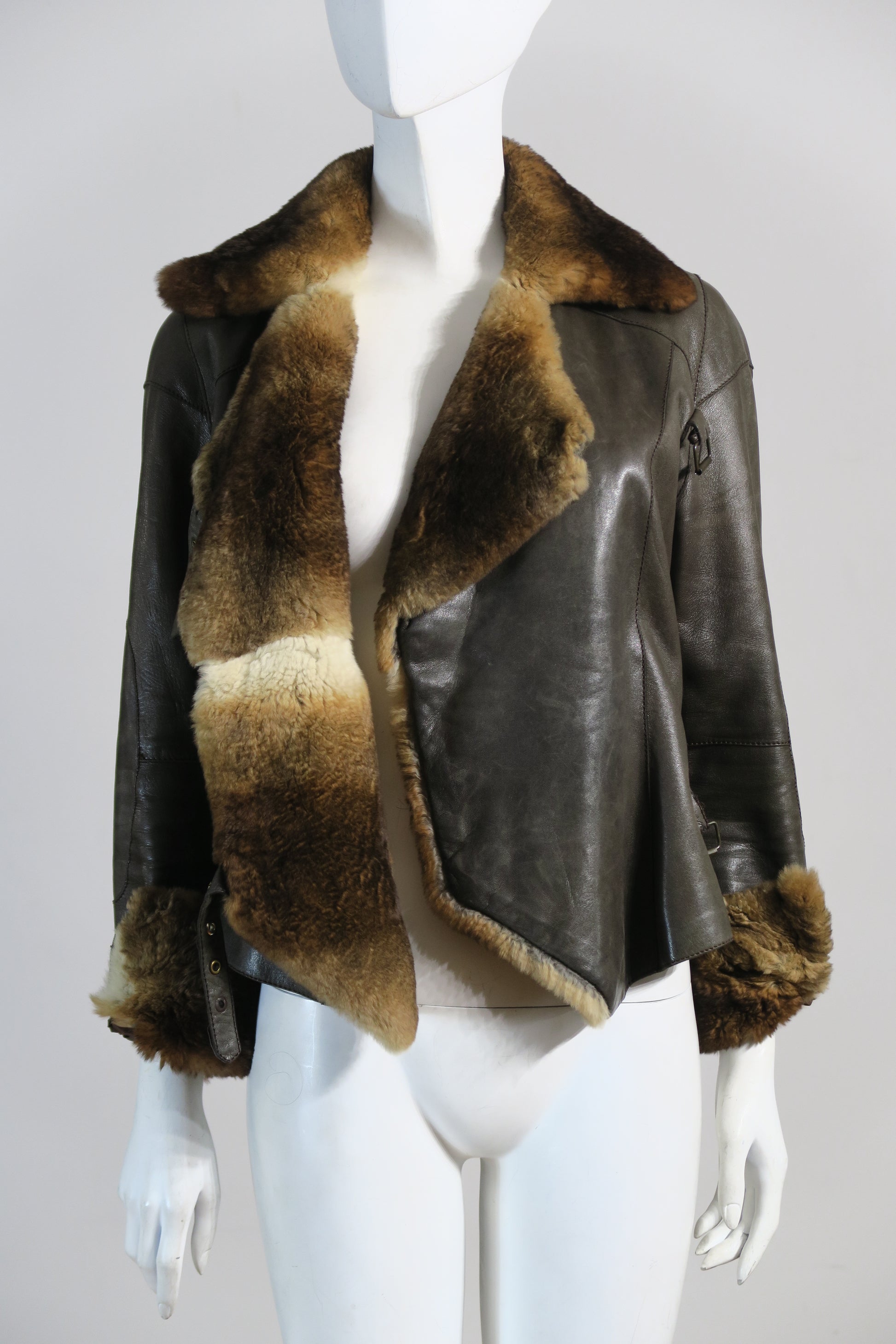 Jitrois leather jacket fur collar cuffs