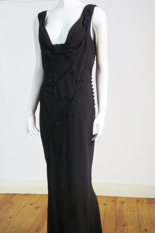 John Galliano 2007 black silk beaded gown