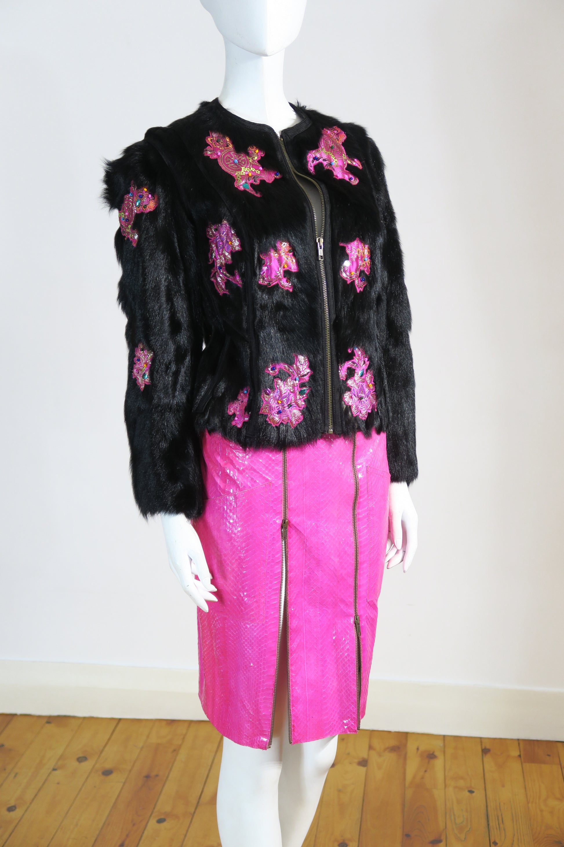 John Galliano fur jacket dragon embroidery