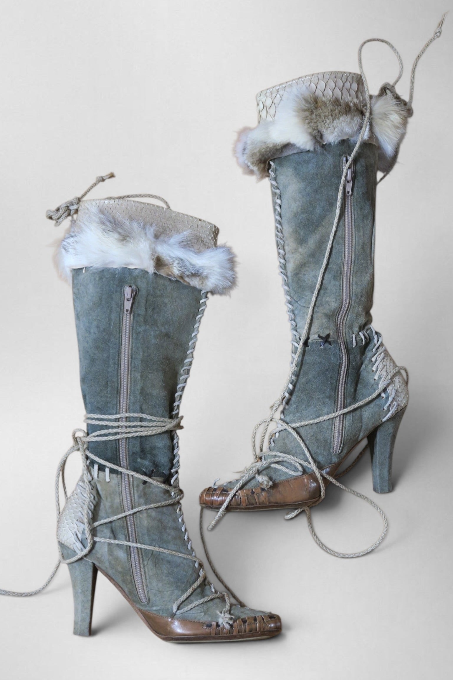 John Galliano suede fur boots