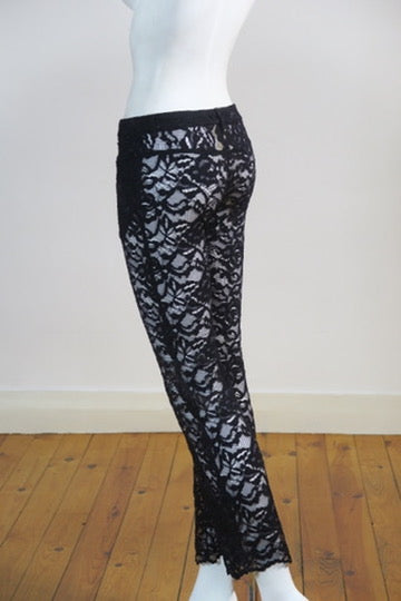 McQueen lace trousers black transparent fitted Paris