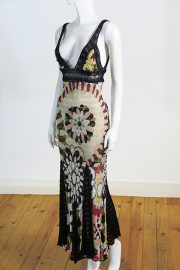 Missoni crochet dress multicolor pattern black trim