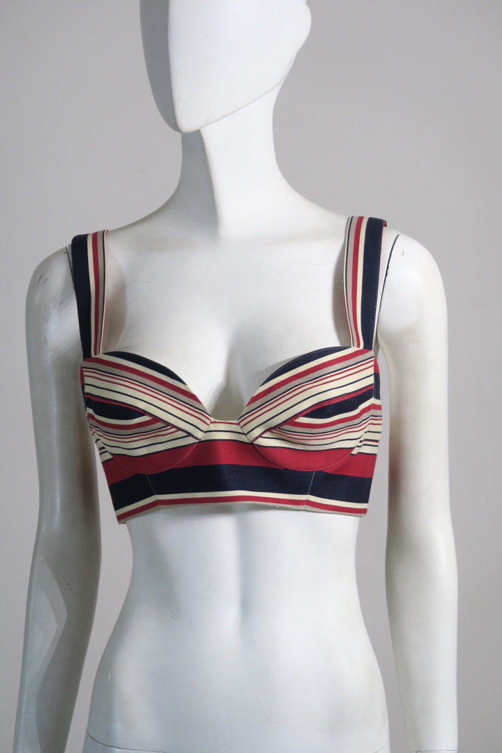 Mugler red white blue striped blazer bold shoulders