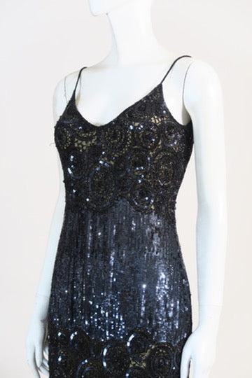 Naeem Khan black hand beaded dress fringe detail Paris