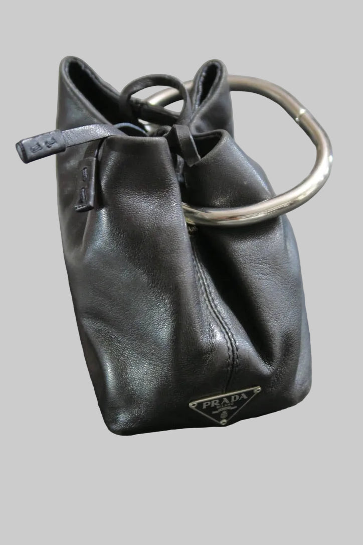 Prada 2003 mini bag black lambskin silver hook