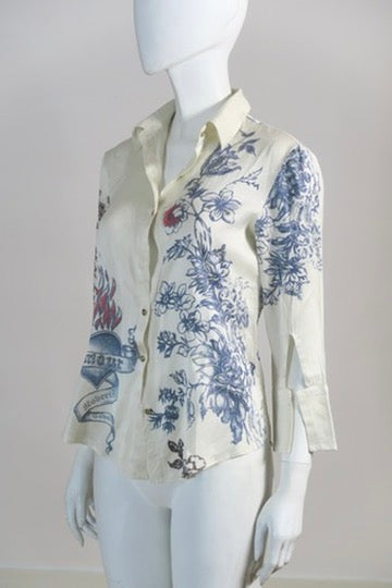 Roberto Cavalli 2003 silk shirt tattoo print vintage Paris