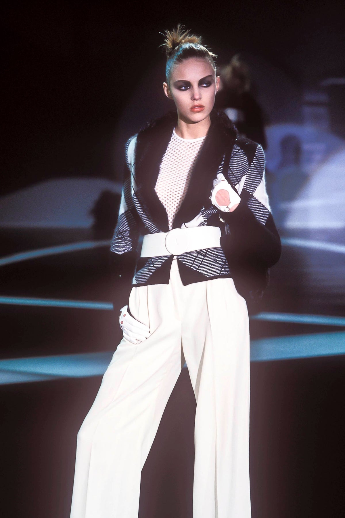Valentino fall 2001 runway angora fur trim jacket sweater set