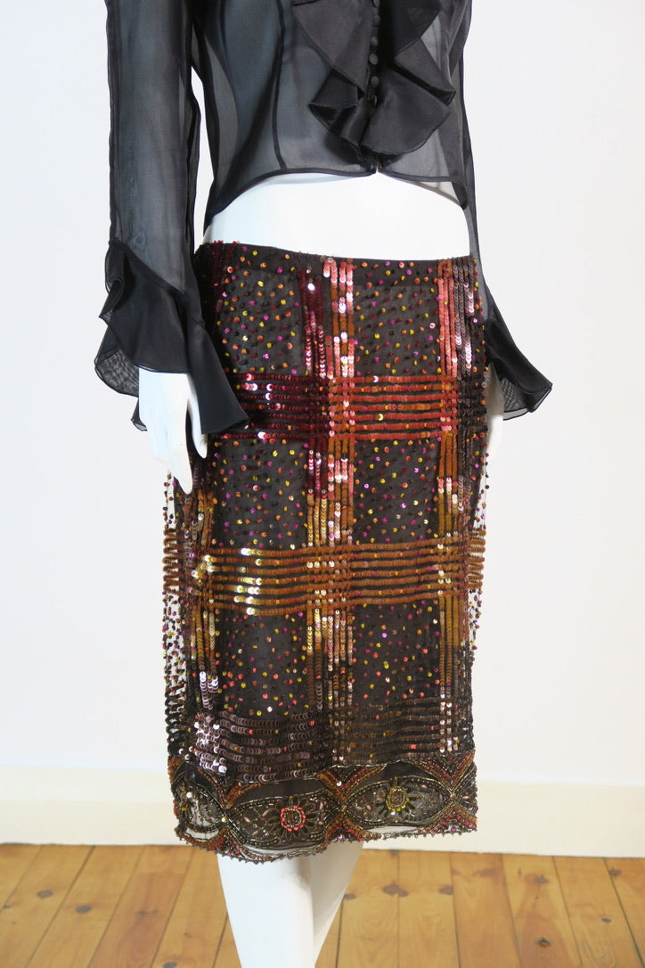 Valentino beaded sequin skirt geometric pattern