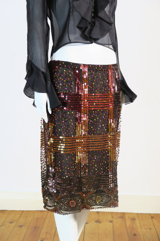 Valentino beaded sequin skirt geometric pattern
