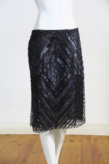 Valentino black sequin skirt geometric pattern Paris
