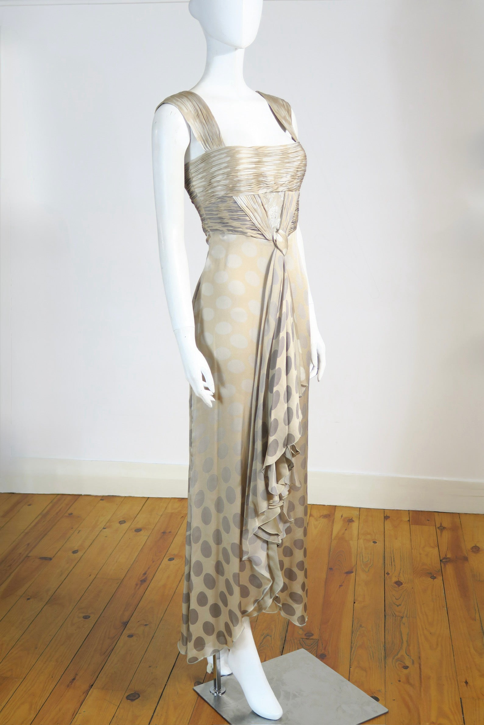 Valentino couture style silk dress neutral tones