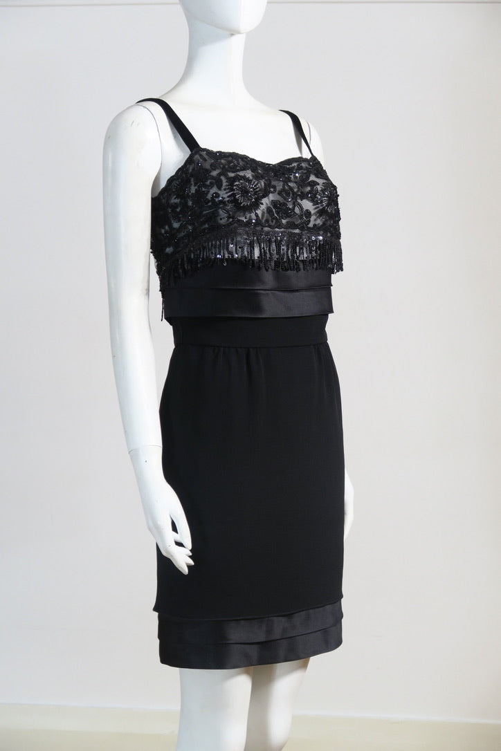 Valentino Black Mini Dress – Beaded Straps & Bust – Silk Satin Details –  Size S – yourgarmentz