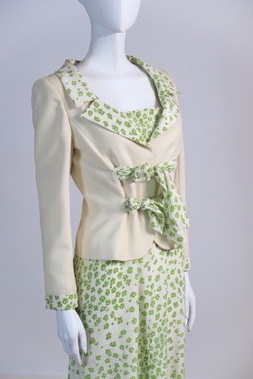 Valentino floral dress green beige set jacket