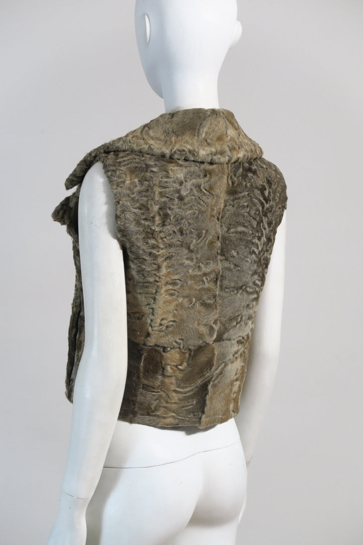 Valentino fur vest textured taupe vintage