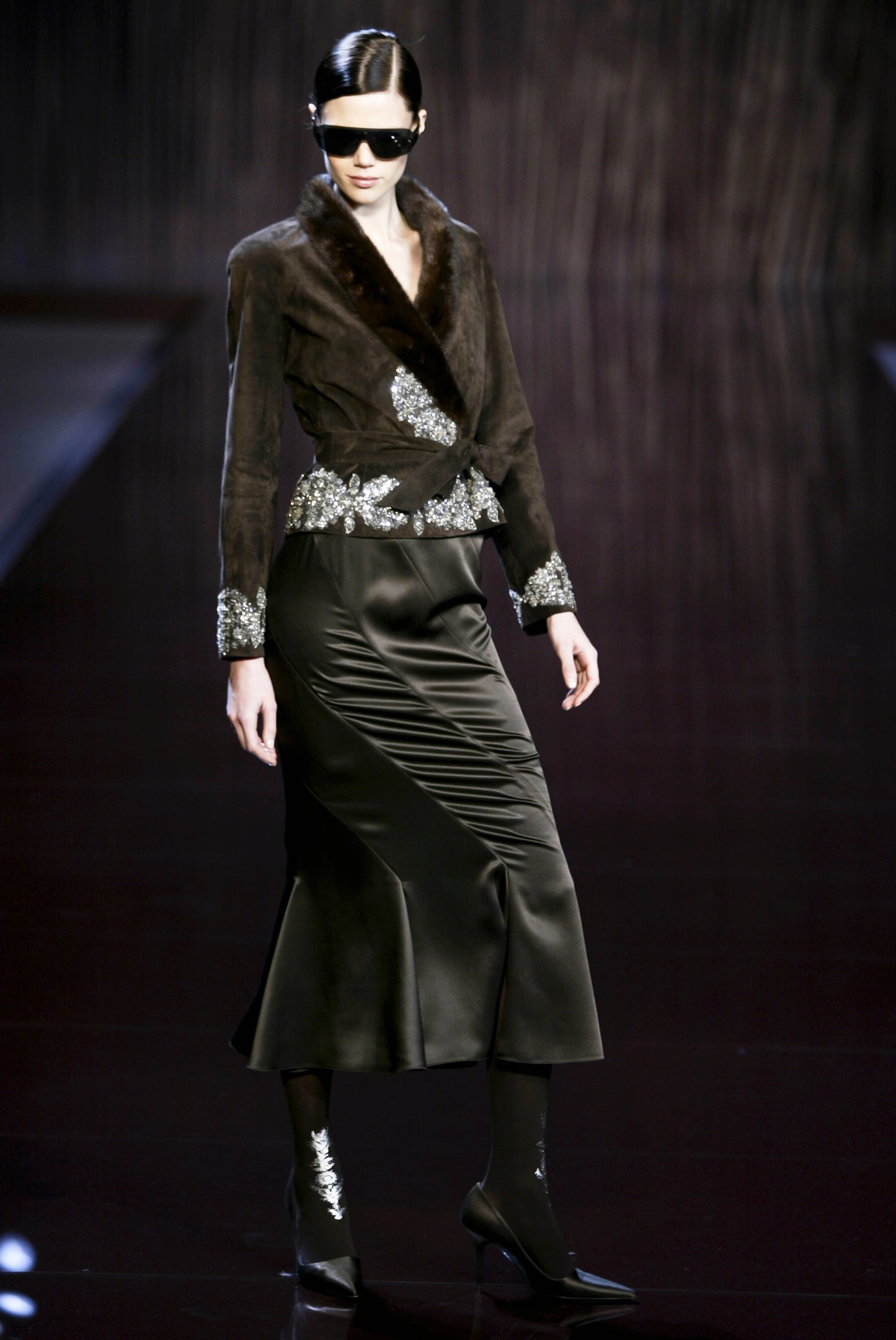 Valentino runway brown leather jacket crystals