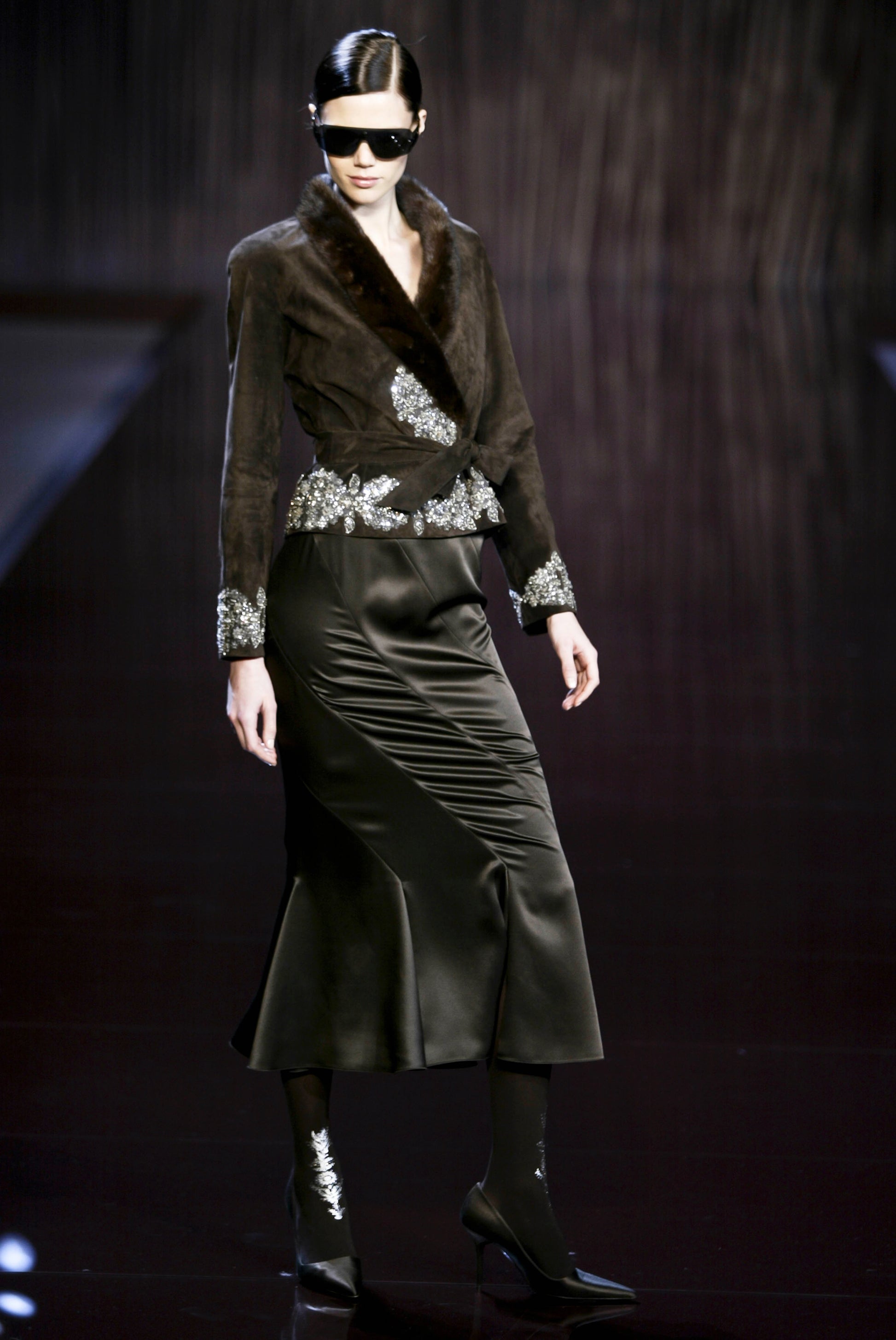 Valentino runway brown leather jacket crystals