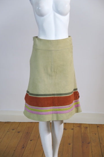 Valentino suede skirt multicolor trim vintage Paris