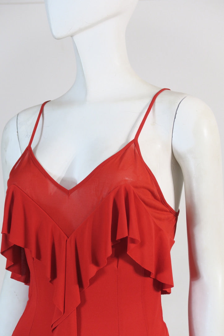 YSL red tank top ruffles detail