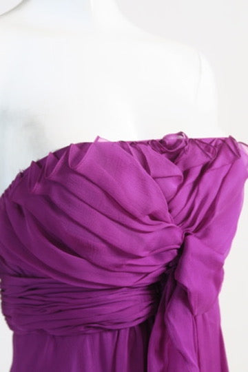 YSL strapless dress knot detail purple silk