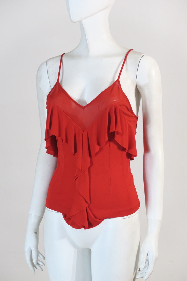 Yves Saint Laurent Tom Ford red ruffle tank top