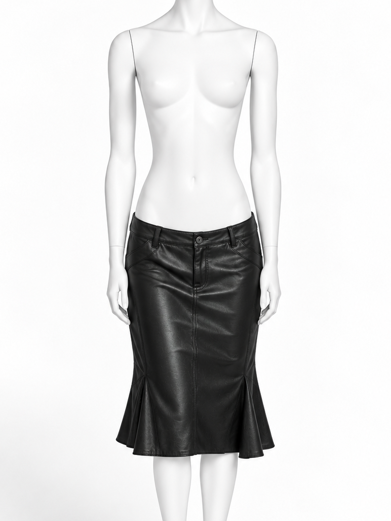 Alaïa black leather flared midi skirt