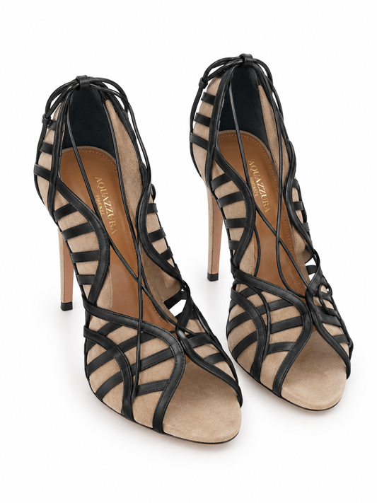 Aquazzura black leather and suede lace-up heels