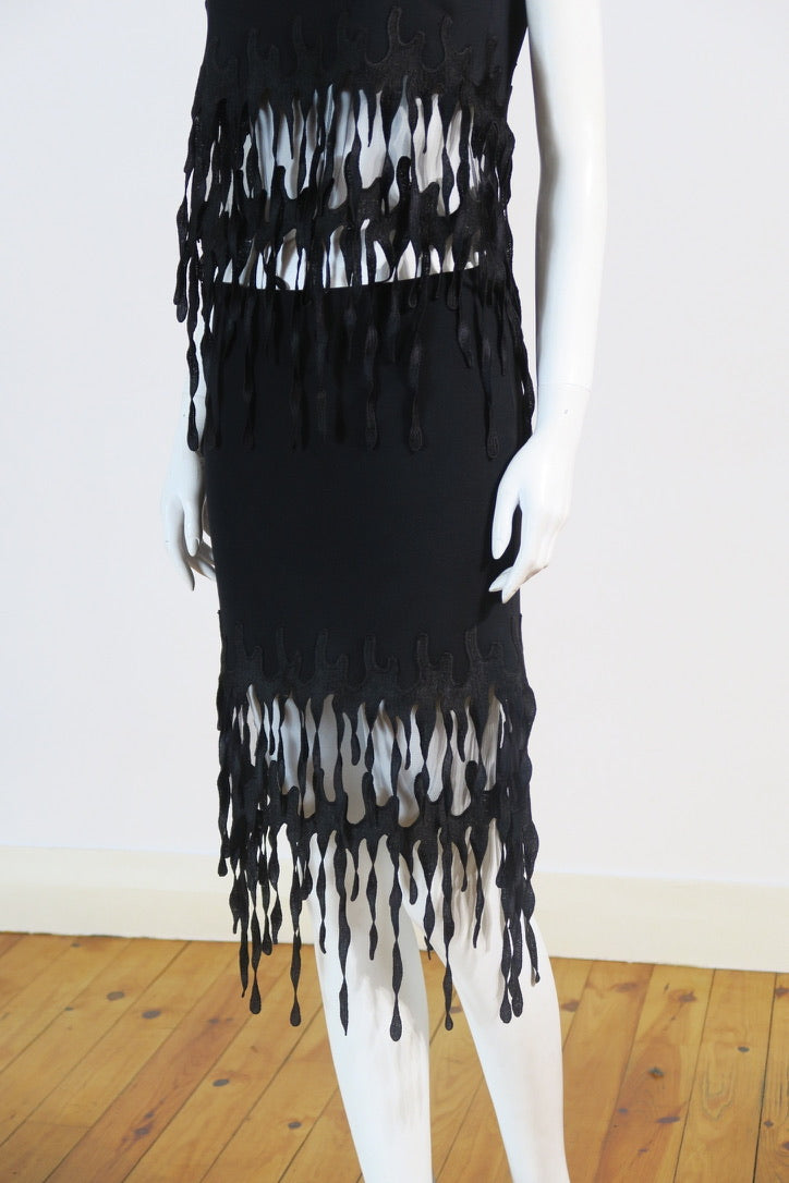 black fitted top and skirt matching set summer