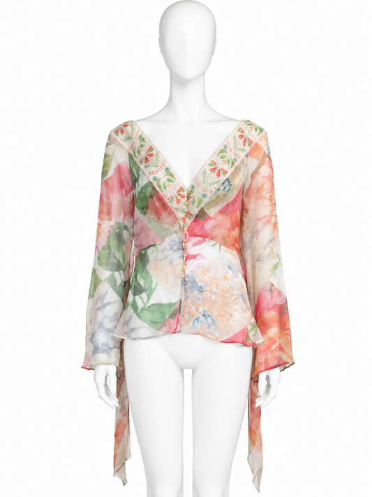 Jiki organza beaded silk top