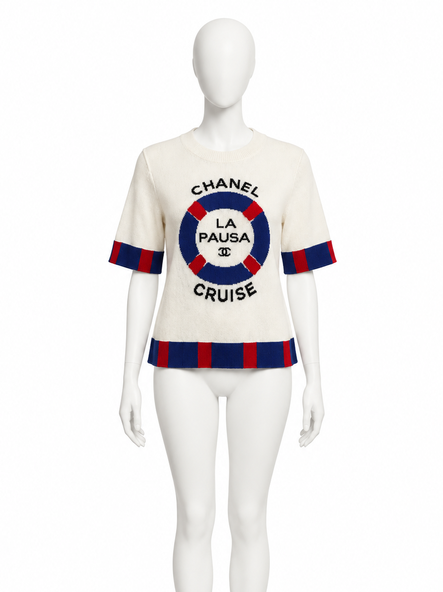 Chanel La Pausa cashmere top size L front on mannequin