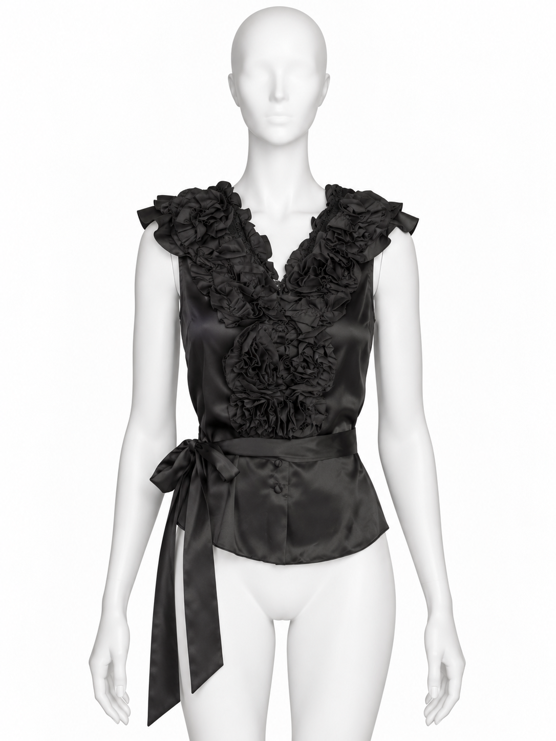 Chloé black satin floral appliqué top