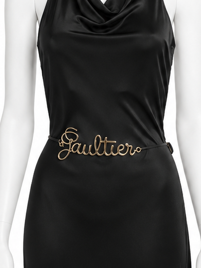 Jean Paul Gaultier gold logo black leather belt